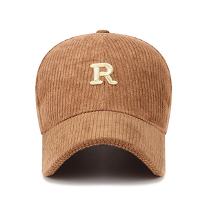 Cappellino da Baseball in Velluto <span class=keywords><strong>a</strong></span> Coste con Lettera '<span class=keywords><strong>R</strong></span>' Ricamata in 3D, Tinta Unita, Regolabile, Strutturato, Accessorio Elegante per Autunno e Inverno - Product Image 4