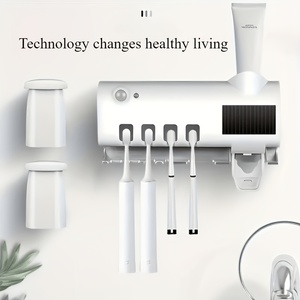 Wall Mounted <b>Square</b> Plastic Two-Piece Toothpaste Dispenser and Bathroom Accessory Set <b>Battery</b> Powered No Drilling Required - Product Image 3