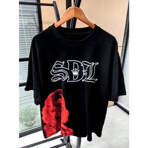 Streetwear Rhinestones Screen Printed Sun Faded Wash SDL T-shirt Oversized Autumn Men's 100% Cotton Acid Wash Short Sleeves - Product Image 4
