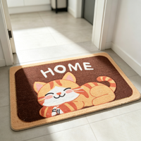 Paillasson tissé motif chat de dessin animé mignon, avec inscription HOME, antidérapant, absorbant, thème animalier, pour décoration intérieure, entrée de porte.