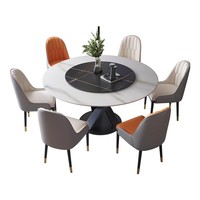 Table à manger ronde moderne avec plateau rotatif, plateau en pierre, pliable, pour la maison, petit appartement, hôtel, ensemble de chaises élégantes inclus