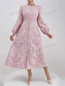 Telas tejidas de poliéster Jacquard para hacer elegantes vestidos de Jacquard de cintura fruncida con manga de primavera y verano de estilo vacacional - Product Image 4