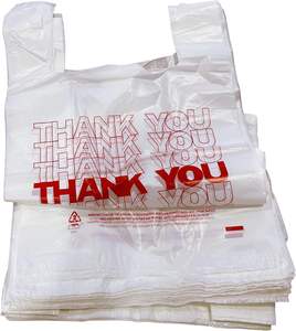 Sacs en plastique avec poignées, sacs de remerciement, sacs d'épicerie réutilisables et jetables, à soufflets latéraux, impression offset, pour supermarchés - Product Image 1