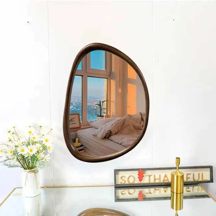 Furnitur Dalam Ruangan 46X76Cm Cermin Dinding Kamar Mandi Kayu Tidak Rata Dekoratif Populer Dekorasi Kreatif Cermin Dinding Kayu Solid