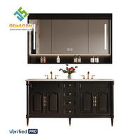 Meuble de salle de bain mural moderne en bois massif de style français OEM Juerte 2025 avec miroir, robinet et panneau de rangement