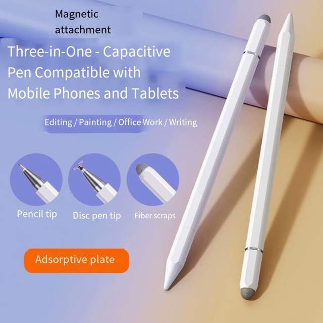 Magnetic 3-in-1 Stylus Pen That Can Be Attached to Tablets and Is Compatible with IPads, Apple Devices, Huawei Phones,