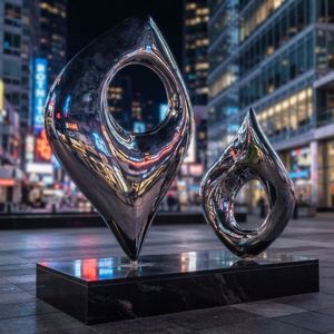 Sculpture abstraite en forme de larme en acier inoxydable poli miroir sur mesure, décoration artistique moderne pour jardin extérieur, fontaine d'eau - Product Image 5