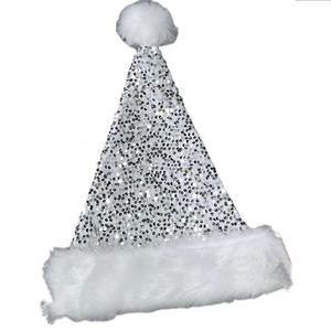 قبعة عيد الميلاد من cusomt بالترتر من البوليستر للبيع بالجملة قبعة عيد الميلاد الفاخرة المحشوة للبالغين بتخفيضات كبيرة قبعة مع pompom للبالغين - Product Image 1