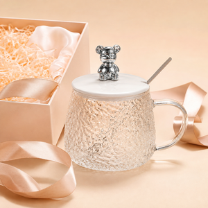 Nouvel Arrivage : Mug en verre avec couvercle motif ours, idéal comme cadeau, pour eau, café, thé, jus, usage domestique, avec cuillère - Product Image 4