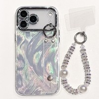 Coque de téléphone IMD à texture plume dégradée électroplaquée populaire pour iPhone 17 Pro Max 18 Pro Max 18 avec bracelet perlé
