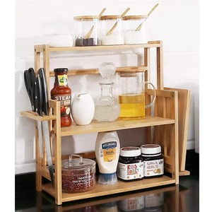 Bamboo Multi Layer Storage <b>Rack</b> For <b>Kitchen</b> Condiments Spice Organizer With Knife Holder Countertop Shelf Standing Type - Product Image 2