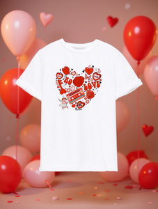 T-Shirt da Donna con Stampa Cuore, Manica Corta, Collo Tondo, Design Carino, per Tutte le Stagioni, Casual, Bianco Rosso, 100% Cotone Jersey - Product Image 2