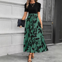 Robe élégante et tendance à imprimé floral, taille haute, pour femmes européennes et américaines, style transfrontalier
