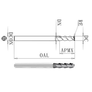 Fraise à rayonner les coins en aluminium à 2 dents, [10mm(R1.0mm)] avec queue droite pour usinage haute vitesse de 6061/7075, finition miroir - Product Image 1