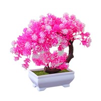 Mini bonsaï artificiel rose incurvé en pot, plante décorative de table pour la maison, l'hôtel, la décoration de bureau orientale, vente en gros