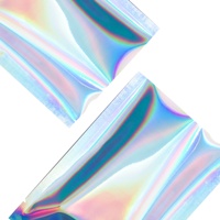 Sacs en plastique holographiques argentés brillants personnalisés, à trois soudures latérales, en Mylar, anti-odeur, pour emballage alimentaire, 100 pièces/paquet