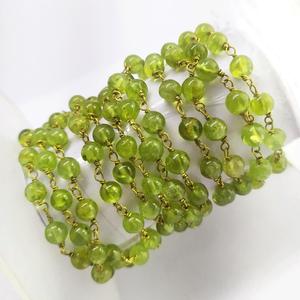 Natural Peridot Smooth Round Balls Beads Brass Wire Wrapped Handmade <b>Rosary</b> Chain Johariz for Necklace Making - Product Image 3