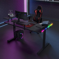 Bureau de jeu en forme de L moderne avec support pour écran, grand bureau d'ordinateur pour joueurs, noir, table de jeu réglable