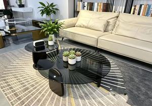 Modern <b>Nesting</b> <b>Coffee</b> <b>Table</b> Set <b>Round</b> Tempered Glass Top Metal Frame Contemporary Living Room Furniture - Product Image 2