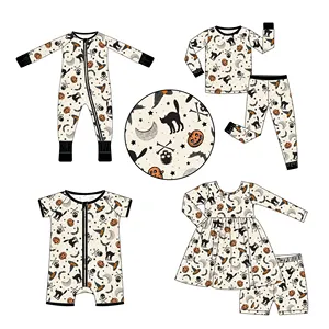 Wholesale Custom Dual Zipper Fold Over New Born Baby Rompers Baby Girl Clothes Toddler Pajamas Sleeper Print Bamboo Baby Clothes