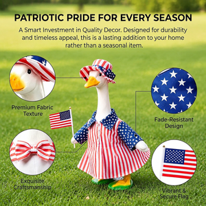 Patriotisches Veranda-Gänse-Outfit Amerikanische Flagge Langlebiges Tuch 23 Zoll Statue Unabhängigkeitstag Kostüm 250. Jahrestag USA - Product Image 1