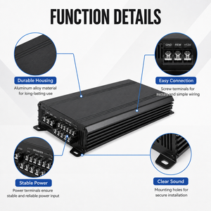 Amplificateur de voiture 4 canaux classe AB 1000W max, amplificateur audio stéréo pour système de haut-parleurs de voiture, service OEM ODM personnalisé E1004 - Product Image 4