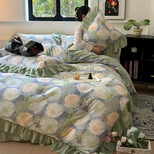 Juego de cama de cuatro piezas de doble capa de algodón puro de encaje francés de estilo coreano de gama alta - Product Image 6