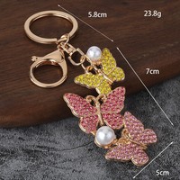 Porte-clés Papillon en Cristal en Gros, Porte-clés Papillon Multicolore en Strass et Perles, Accessoire de Sac à Main Tendance, Logo Personnalisé