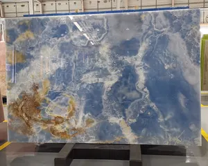 GOLDTOP OEM/ODM beautify natural blue onix onice stone luxury polished blue onyx stone slabs for dining table vanity bar top