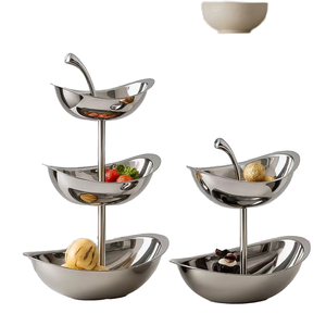 Stainless Steel Tiered Serving Tray Round Dessert Fruit Bowl <b>Stand</b> Modern Minimalist Design Disposable <b>Plate</b> Dish Party - Product Image 1