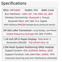 Module sans fil LoRa SX1262 433/868/915MHz NRF52840 1.54 E-Paper GPS RTC NFC BME280 TTGO Meshtastic T-Echo