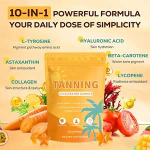 日焼け促進グミ - 10in1配合、肌の輝きサポート、砂糖不使用の日焼けサプリメント、ベータカロチンとアスタキサンチン配合 - Product Image 2