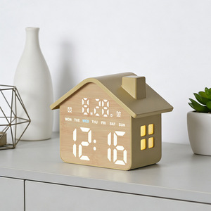 Horloge de table numérique LED décorative intelligente en matériau ABS personnalisé, horloge de table en forme de maison - Product Image 2