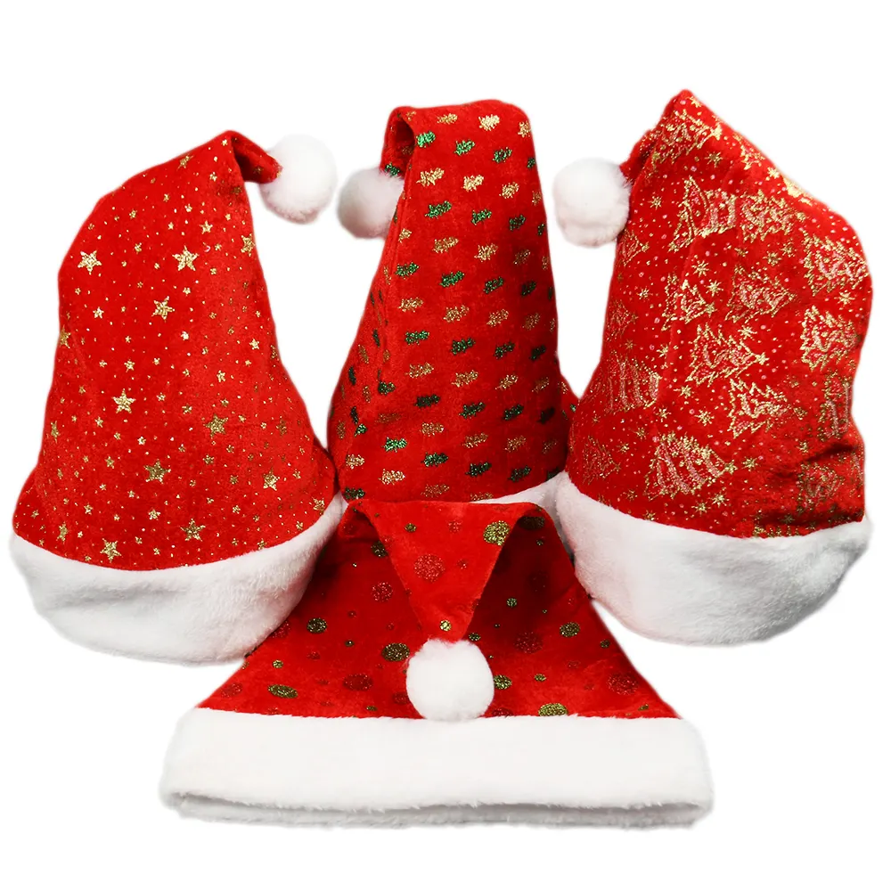 Kerst Santa Claus Hoed Lente Sparkle Xmas Cap Glitter Flanellen Kids En Volwassen Bedrukte Kerst Santa Hoed