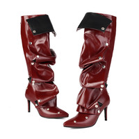 Bottes montantes pliables à bout pointu et talons aiguilles, avec rivets métalliques et tige détachable, pour femme, idéales pour les soirées et clubs