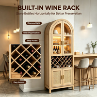 Buffet moderne en bois cintrée avec éclairage LED, porte vitrée, casier à vin et rangement pour cuisine et salle à manger
