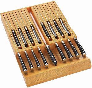 2022 New Arrivals Holds 16 Knives Block Holder In Drawer Steak Knife Insert Storage Kitchen Bamboo Knife Organizer
