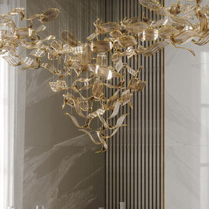 2025 hiệu suất cao Bắc Âu dự án khách sạn biệt thự bàn ăn trang trí lá thủy tinh Hiện Đại Đèn chùm sang trọng - Product Image 2