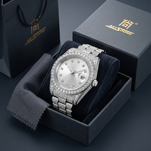 Orologio da <span class=keywords><strong>Uomo</strong></span> di Lusso in Acciaio Inossidabile con Moissanite, Diamanti Moissanite Brillanti Colore D VVS, Accessorio da Polso, Regalo Perfetto - Product Image 3