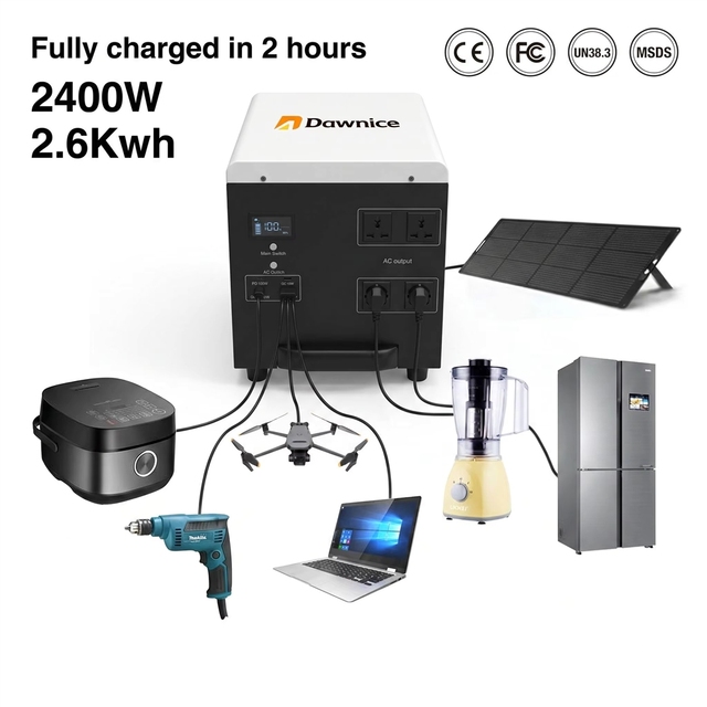 Grid Backup Supply 2400W Solar Generator Lifepo4 Battery Home Energy Storage Lithium Portable Station Emergency Pure Solar Panel