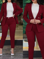 Nouvel ensemble deux pièces décontracté pour femme, taille cintrée, double boutonnage, couleur unie, coupe ajustée, idéal pour le bureau