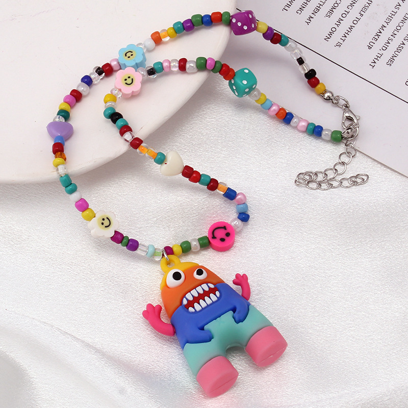 Crooked-Eyed Monster Rice Bead Necklace