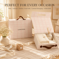 Boîte cadeau personnalisée haut de gamme en matériaux recyclés, à carreaux gingham, avec ruban rose, pour accessoires de mode et emballage de vêtements