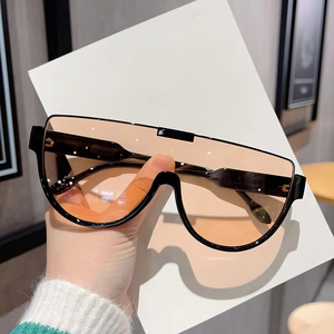 Lunettes de soleil demi-cerclées sans monture, teinte orange, unisexe, surdimensionnées, protection UV400, confortables, en stock usine, vente en gros - Product Image 1