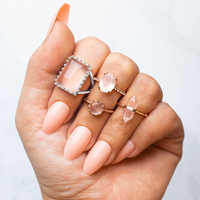 Bijoux tendance personnalisés en argent Sterling S925, bague en Quartz Rose en forme d'hexagone