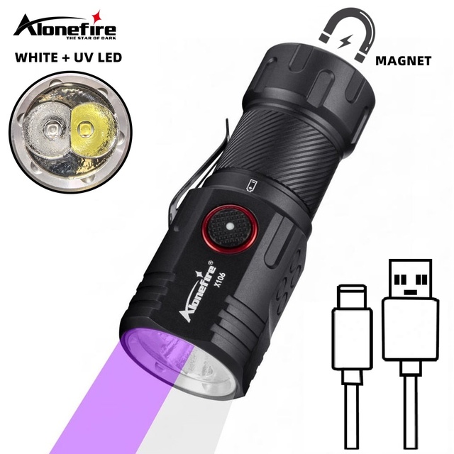 365nm UV Blacklight Industrial USB Rechargeable Tactical Flashlight Powerful Mini for Ore Marker Pet Urine Tinea Stain Detection