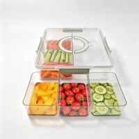 6-delige keuken plastic snack- en voedselbewaarbak met afsluitbaar klikdeksel, uitneembare scheidingsbak, PET PP siliconen, OEM
