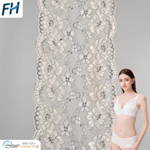8415 # OEM yumuşak 18cm beyaz siyah Spandex elastik dantel kumaş fantezi çiçek örgü dantel Trim streç dantel elbise sutyen için