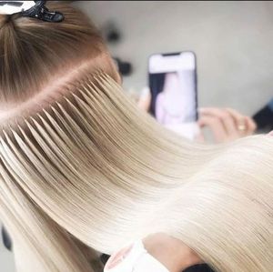 Bán buôn đôi rút ra nguyên liệu Nga nguyên lớp biểu bì Remy tóc Keratin U Flat Micro liên kết I tip 100% phần mở rộng tóc người cho salon - Product Image 2