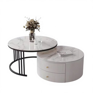 <span class=keywords><strong>Table</strong></span> basse de chambre moderne de luxe léger avec plateau en dalle de pierre blanche et structure en métal doré, design nordique emboî<span class=keywords><strong>table</strong></span>, multifonctionnelle - Product Image 6